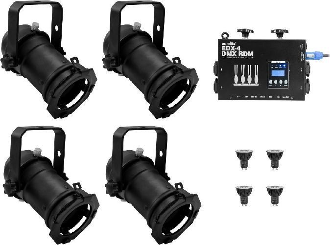 EUROLITE Set 4x PAR-16 spot sw dim2warm pacchetto dimmer LED EDX-4 DMX RDM (20000694)