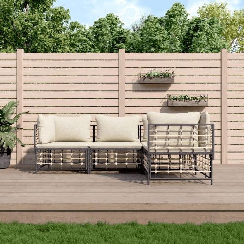 VidaXL Set Divani da Giardino 4 pz con Cuscini Antracite in Polyrattan VidaXL 3186746 divano da cortile