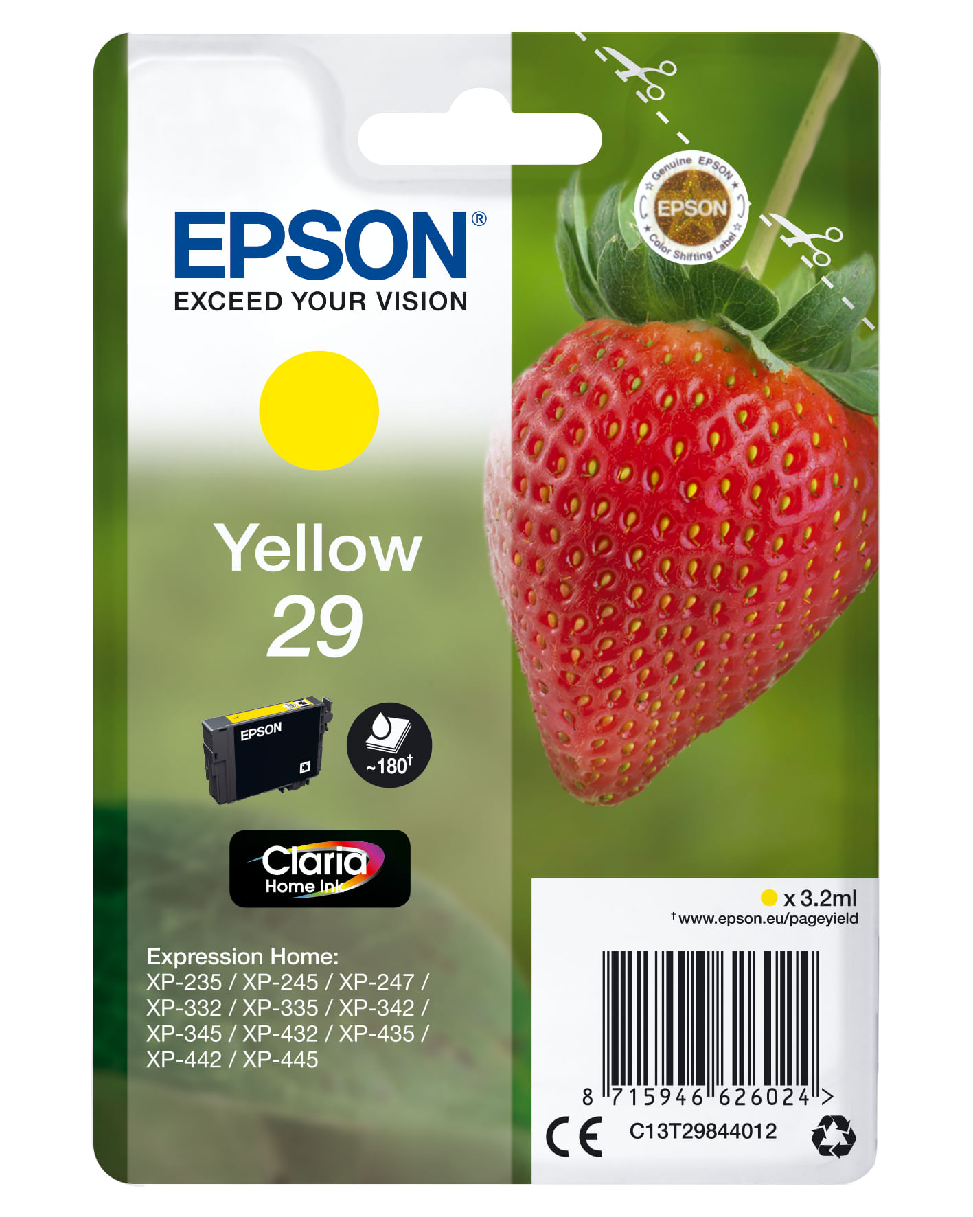 Epson ORIGINALE Epson Cartuccia d'inchiostro giallo C13T29844012 29 180 pagine 32ml C13T29844010
