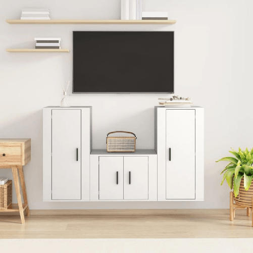 VidaXL Set Mobili Porta TV 3 pz Bianco in Legno Multistrato VidaXL 3188518 supporto TV e sistema audio