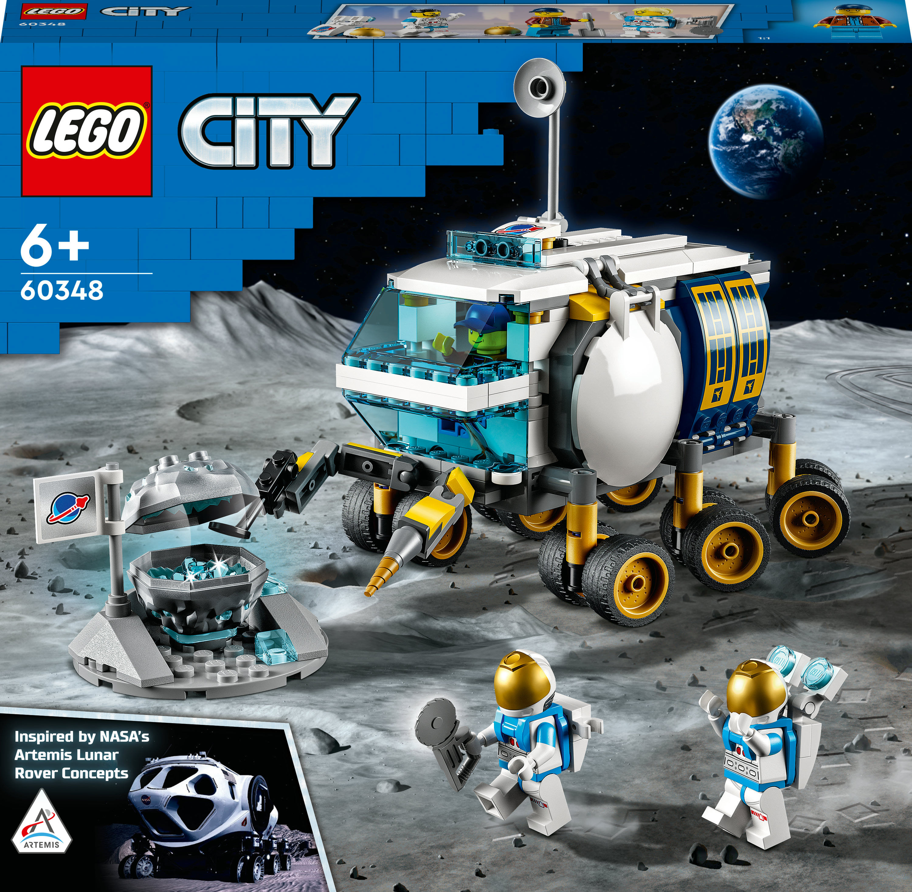 LEGO City 60348 Rover Lunare, Modello di Veicolo Spaziale Giocattolo, Base della NASA con 3 Minifigure di Astronauti LEGO City Rover lunare