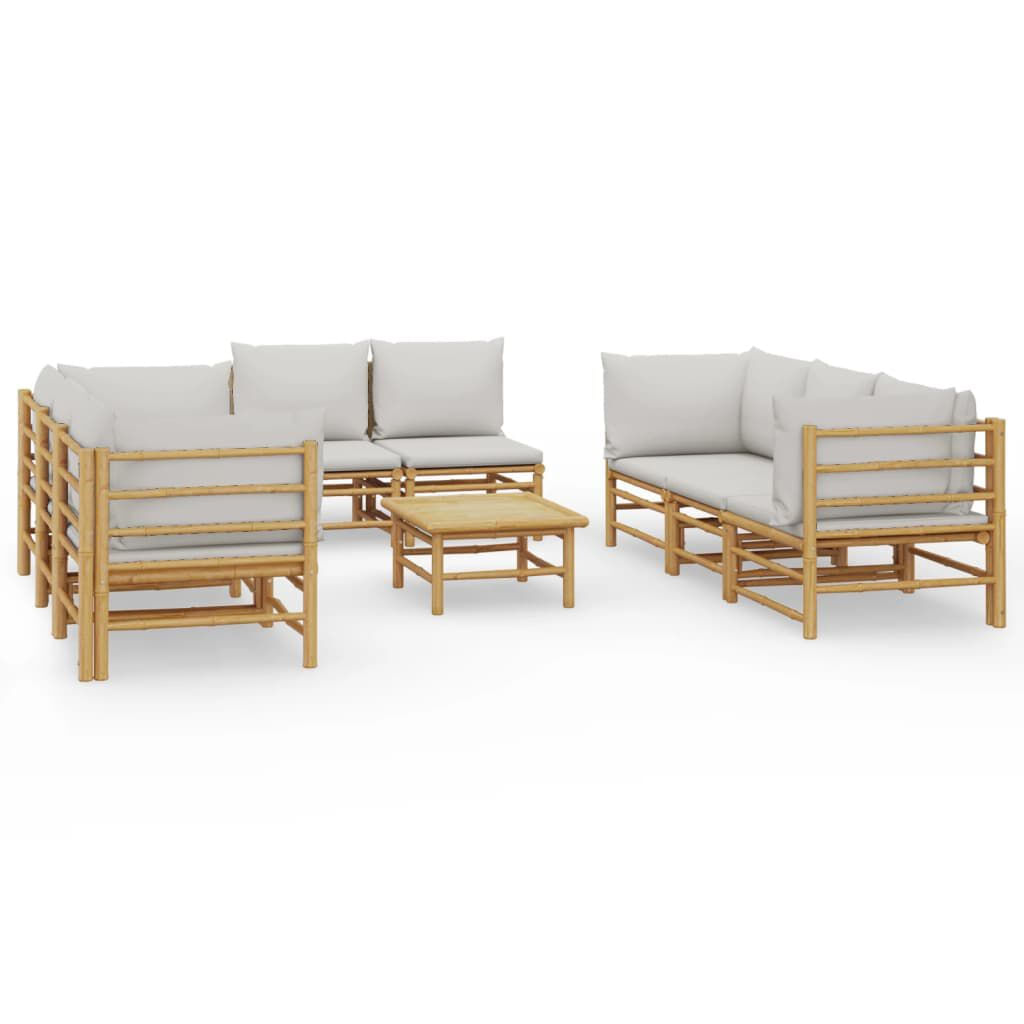 VidaXL Set Salotto da Giardino 9pz con Cuscini Grigio Chiaro Bambù VidaXL 3155091 set mobili da esterno