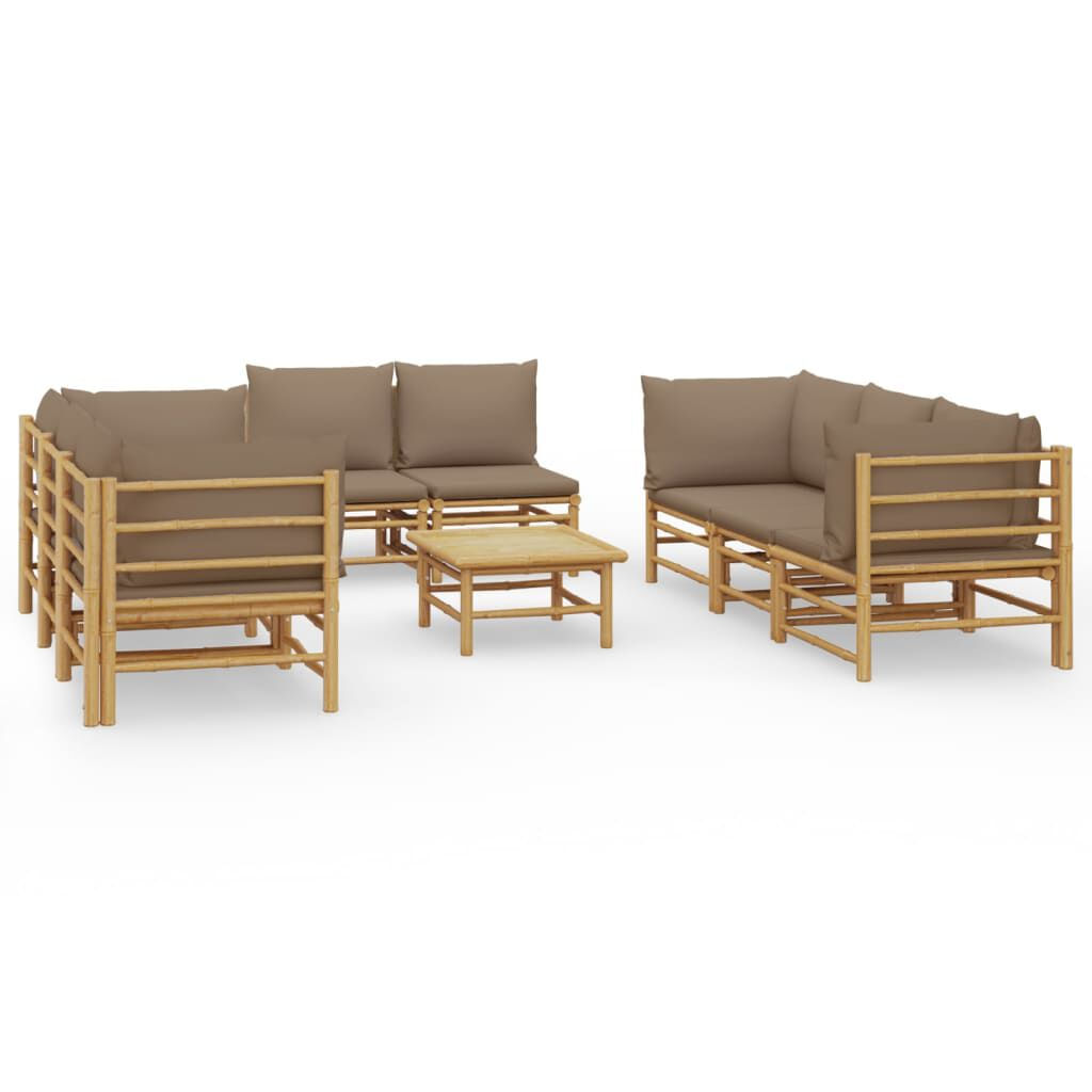 VidaXL Set Salotto da Giardino 9pz con Cuscini Tortora Bambù VidaXL 3155123 set mobili da esterno