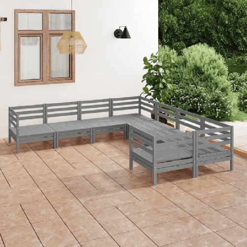 VidaXL Set Salotto da Giardino 8 pz in Legno Massello di Pino Grigio VidaXL 3083246 set mobili da esterno