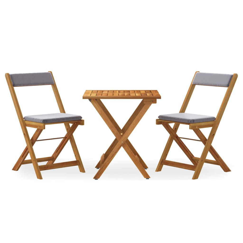 VidaXL Set da Bistrò Pieghevole 3pz con Cuscini Legno Massello Acacia VidaXL 319705 set mobili da esterno