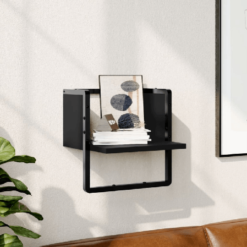 VidaXL Mensola da Parete con Asta Nera 30x25x30 cm VidaXL 836278 scaffale Legno, Metallo Nero