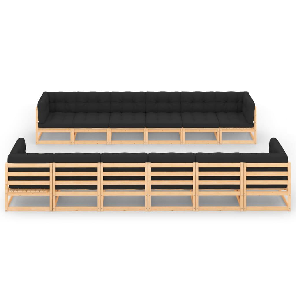 VidaXL Set Salotto Giardino 12pz Cuscini Antracite Legno Massello Pino VidaXL 3083915 set mobili da esterno