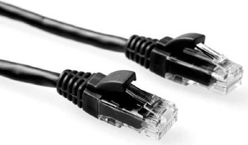 ACT Black 2 meter U/UTP CAT6 patch cable snagless with RJ45 connectors. Cat6 u/utp snagless bk 2