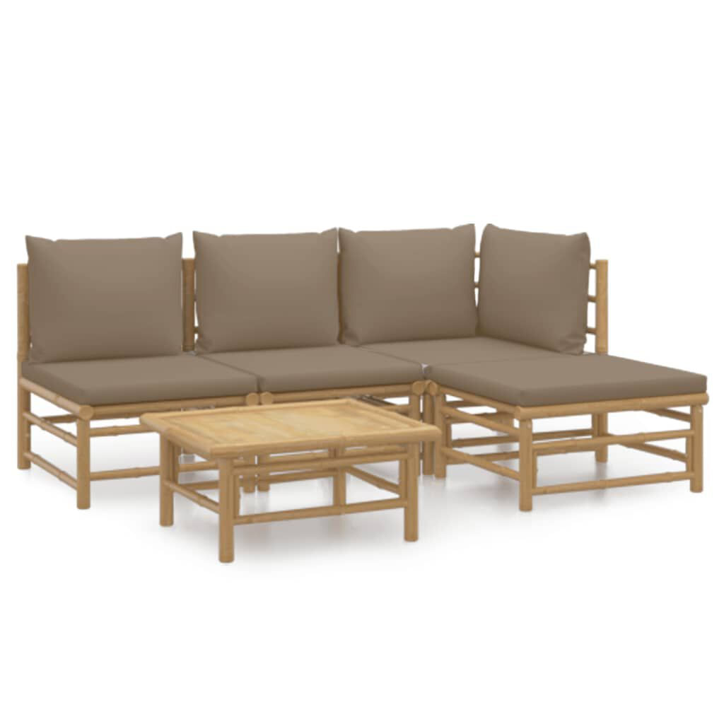 VidaXL Set Salotto da Giardino 5pz con Cuscini Tortora Bambù VidaXL 3155113 set mobili da esterno