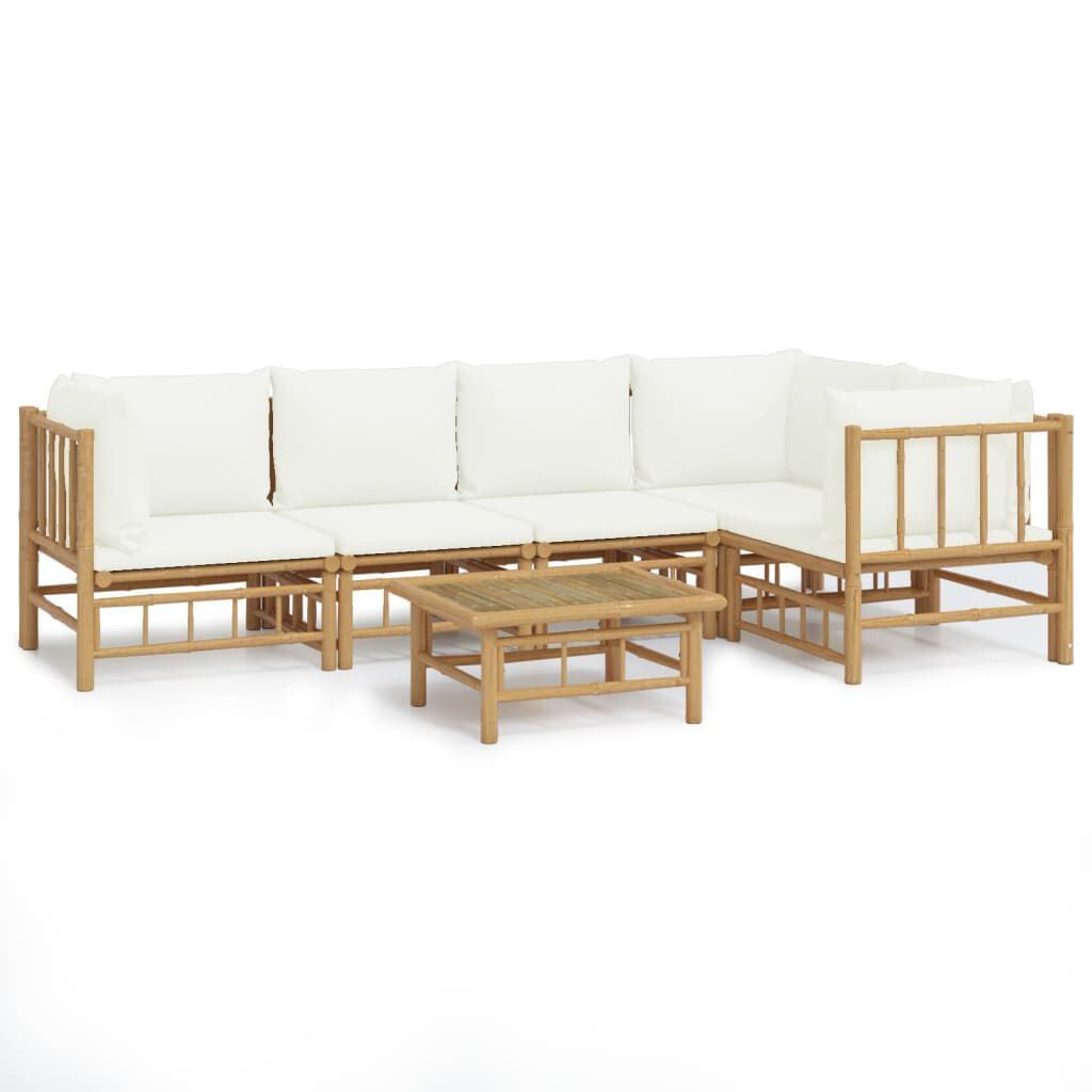 VidaXL Set Salotto da Giardino 6pz con Cuscini Bianco Crema in Bambù VidaXL 3155201 set mobili da esterno