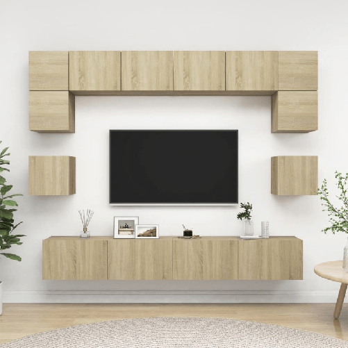 VidaXL Set Porta TV 8 pz Rovere Sonoma in Truciolato VidaXL 3079007 supporto TV e sistema audio
