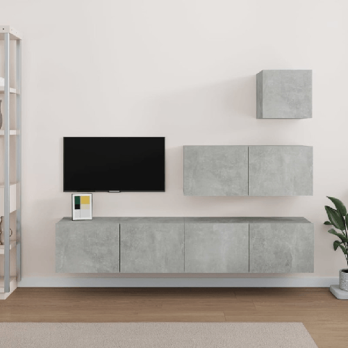 VidaXL Set di Mobili Porta TV 4 pz Grigio Cemento in Legno Multistrato VidaXL 3114649 supporto TV e sistema audio