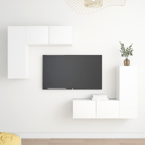 VidaXL Set Mobile TV 4 pz Bianco in Truciolato VidaXL 3078689 supporto TV e sistema audio