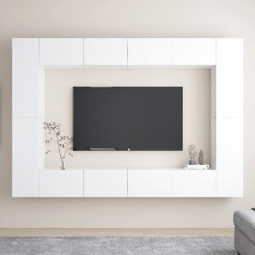 VidaXL Set Mobile TV 8 pz Bianco in Truciolato VidaXL 3078670 supporto TV e sistema audio