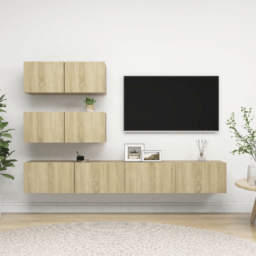 VidaXL Set Porta TV 4 pz Rovere Sonoma in Truciolato VidaXL 3079026 supporto TV e sistema audio