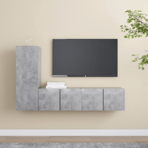 VidaXL Set Porta TV 3 pz Grigio Cemento in Truciolato VidaXL 3079093 supporto TV e sistema audio