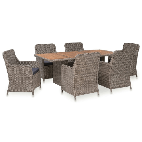VidaXL Set da Pranzo da Giardino 7 pz con Cuscini in Polyrattan Marrone VidaXL 3057800 set mobili da esterno