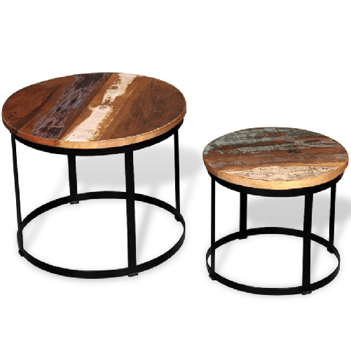 VidaXL 2 Pz Tavoli da Caffè Tondi Legno Massello di Recupero 40cm/50cm VidaXL 244007 tavolino da caffè, comodino e consolle da soggiorno