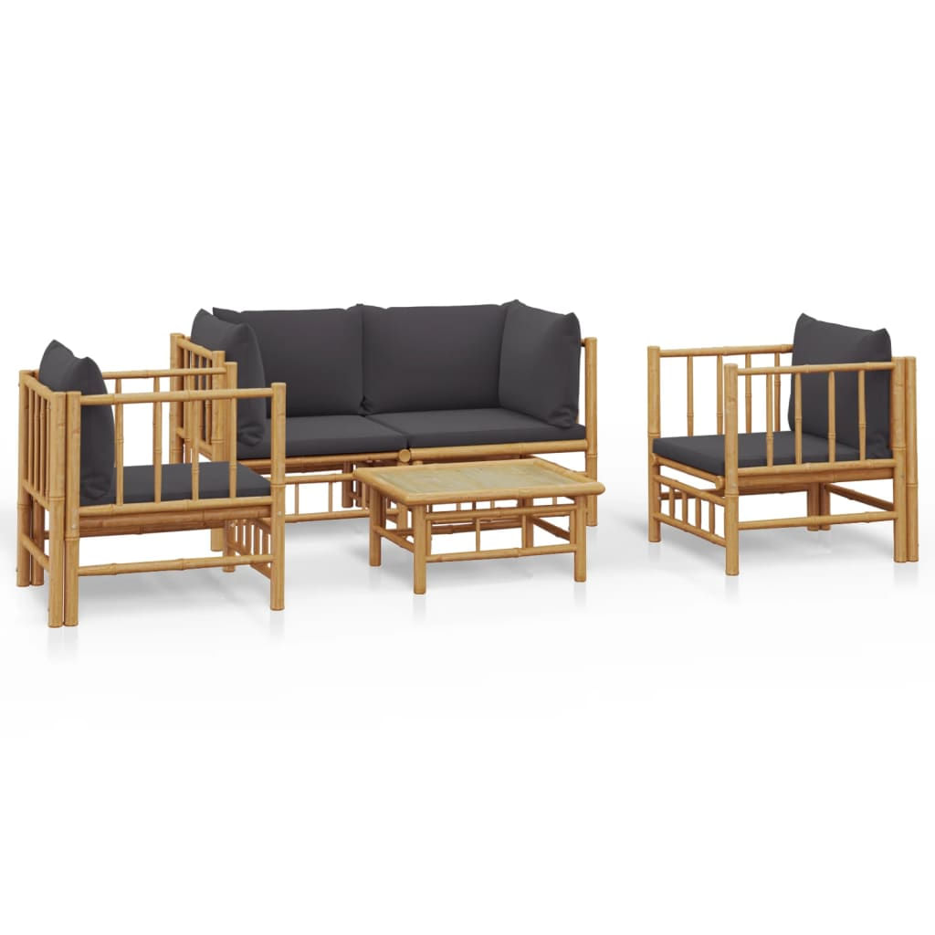 VidaXL Set Salotto da Giardino 6pz con Cuscini Grigio Scuro Bambù VidaXL 3155220 set mobili da esterno