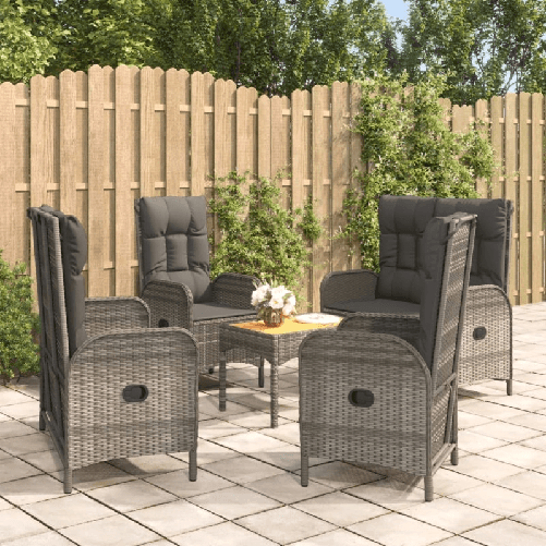 VidaXL Set da Pranzo da Giardino 5 pz con Cuscini in Polyrattan Grigio VidaXL 3185087 set mobili da esterno