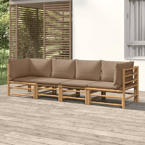 VidaXL Set Salotto da Giardino 4pz con Cuscini Tortora Bambù VidaXL 3155120 set mobili da esterno