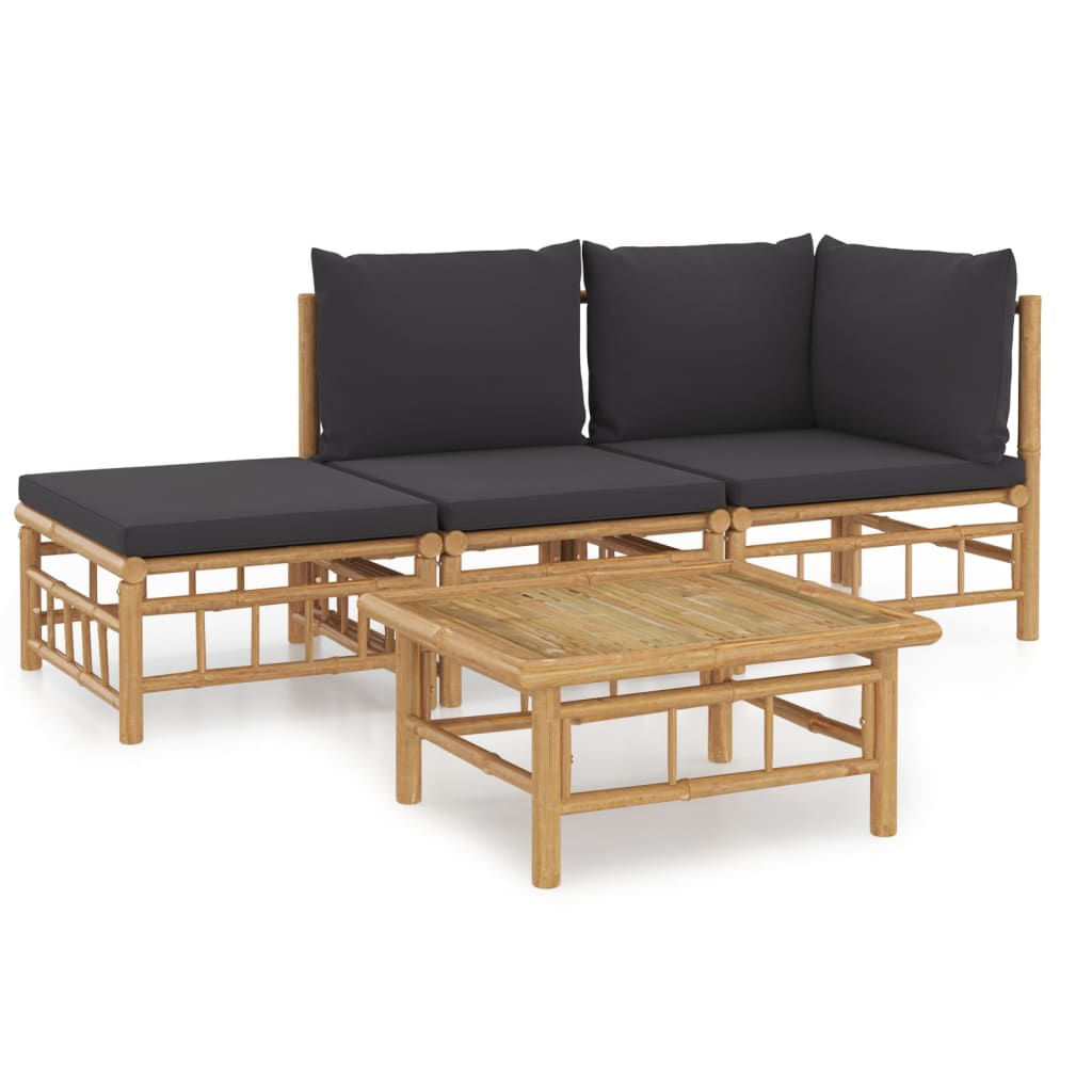 VidaXL Set Salotto da Giardino 4pz con Cuscini Grigio Scuro Bambù VidaXL 3155208 set mobili da esterno
