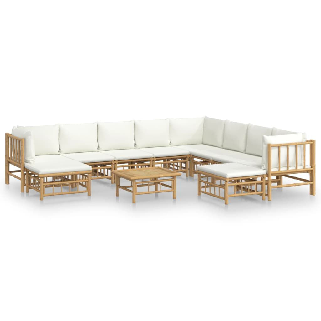VidaXL Set Salotto da Giardino 11pz con Cuscini Bianco Crema in Bambù VidaXL 3155193 set mobili da esterno