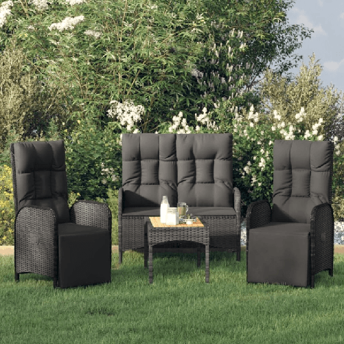 VidaXL Set Divani da Giardino 4 pz con Cuscini Nero in Polyrattan VidaXL 3185086 set mobili da esterno