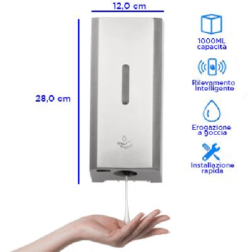 DISPENSER ALLUMINIO Dispenser automatico a muro, erogazione a goccia - 1 LT