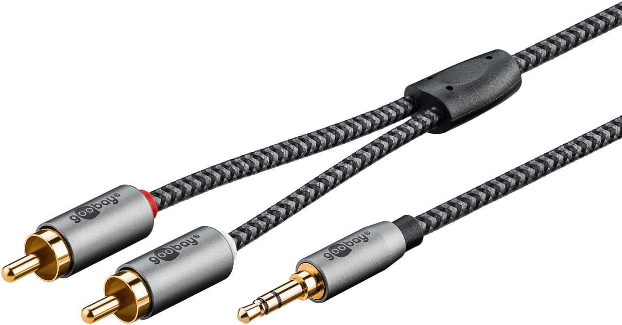 Goobay 65289 cavo audio 3 m 3.5mm 2 x RCA Nero, Argento (Goobay Audio Adapter Cable AUX, 3.5mm Jack to Stereo RCA Plug, Goobay 65289 cavo audio 3 m 3.