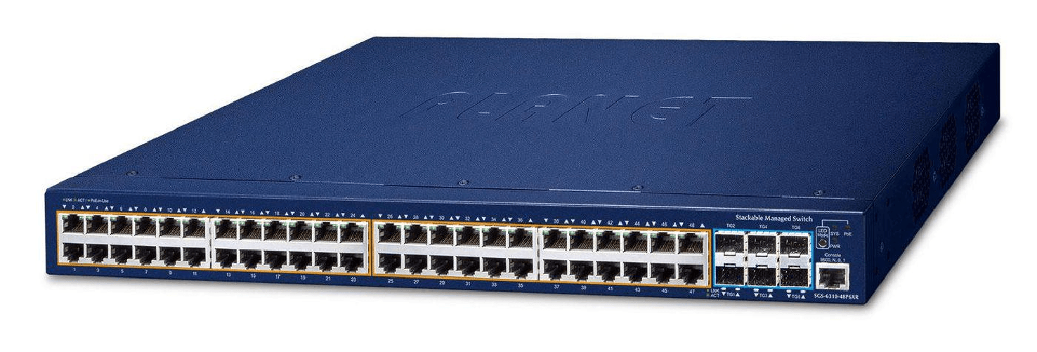 PLANET SGS-6310-48P6XR switch di rete Gestito L3 Gigabit Ethernet (10/100/1000) Supporto Power over Ethernet (PoE) 1U Blu