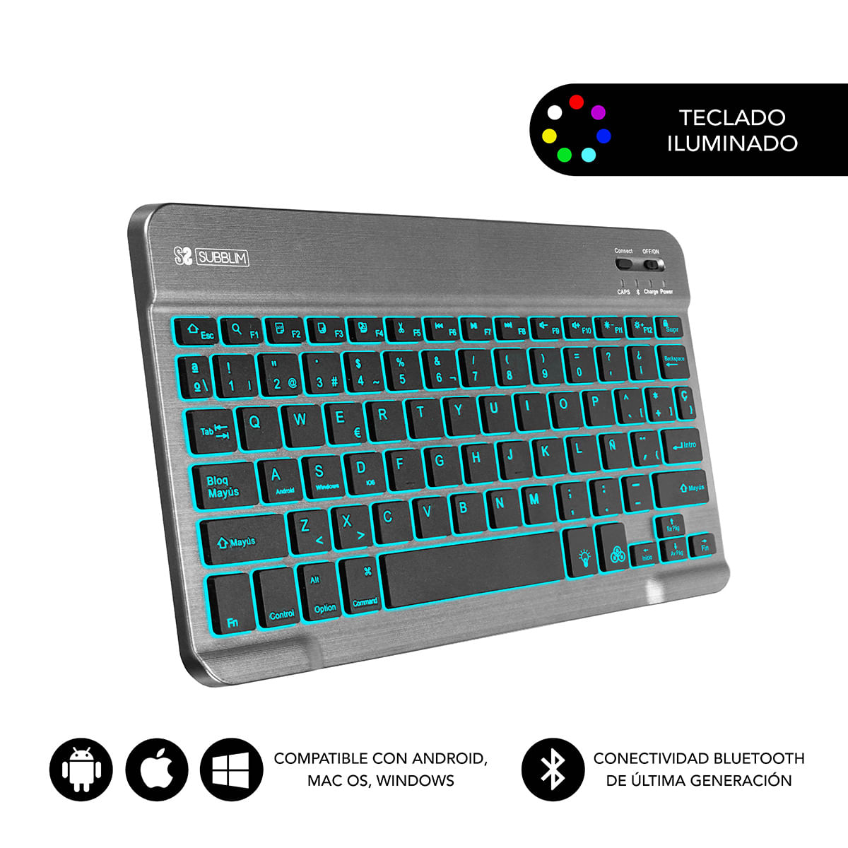 Subblim Tastiera BT retroilluminata Subblim - Spessore 6 mm - ConnettivitÃ Â Bluetooth 3.0 - Tasti ad alta precisione SUBBLIM TECLADO SMART BACKLIT B