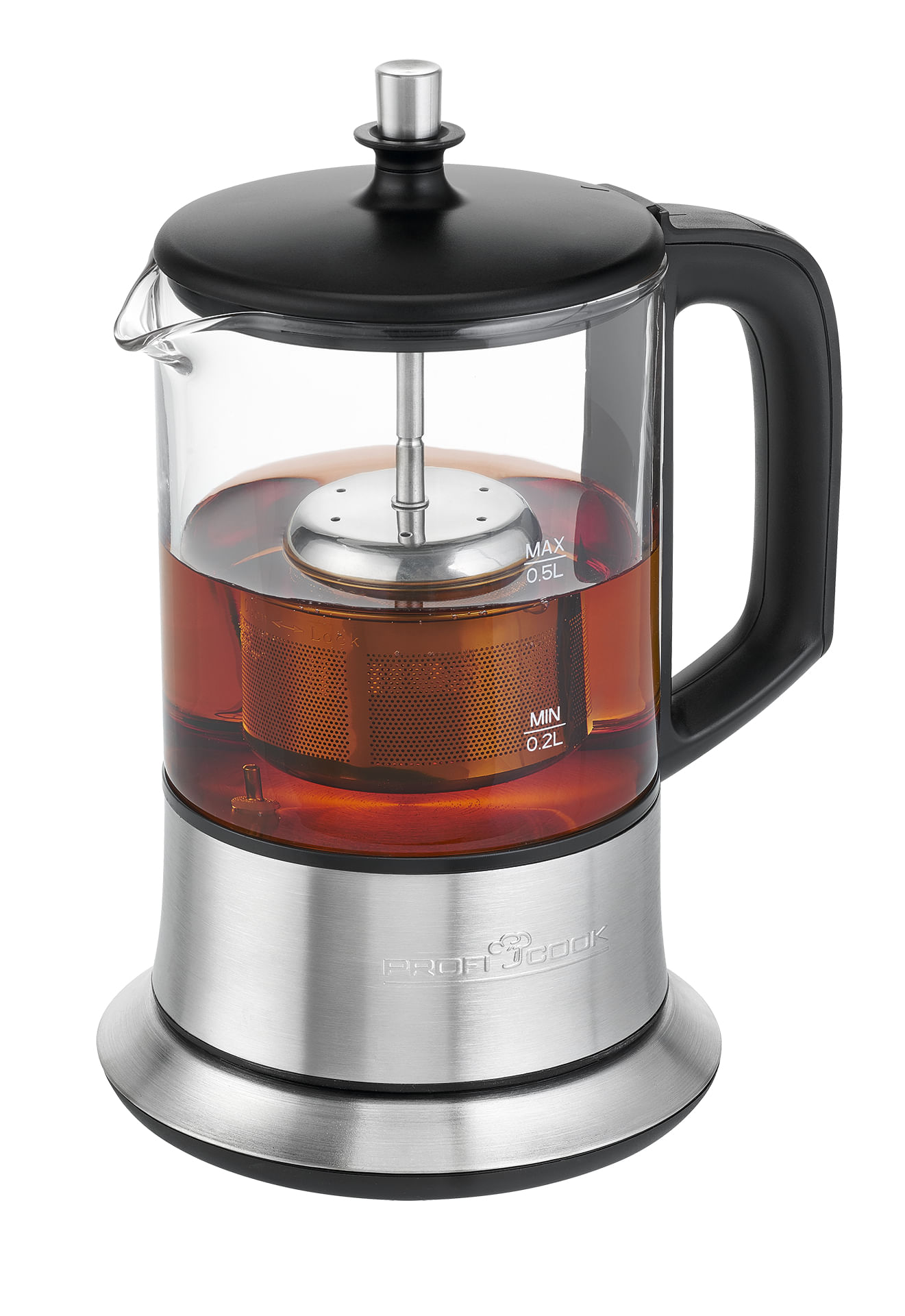 ProfiCook 501165 teiera in vetro per la preparazione del tè 0,5 L 1100 W Nero, Acciaio inox