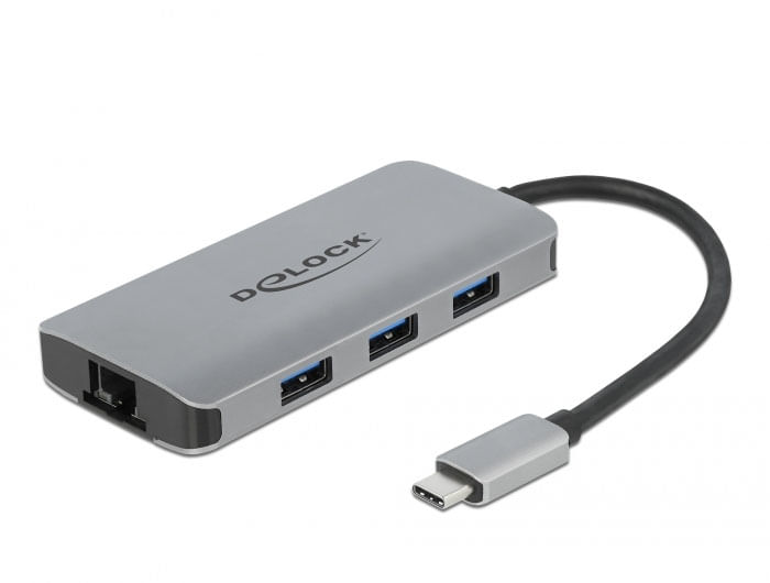 DeLOCK Hub USB 3.2 Gen 1 Hub con 4 porte e LAN Gigabit e PD