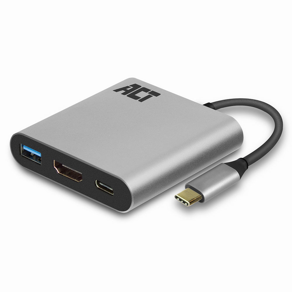 ACT AC7022 Adattatore femmina da USB-C a HDMI con pass-through PD 60W, 4K, USB-A ACT AC7022 adattatore grafico USB 4096 x 2160 Pixel Grigio