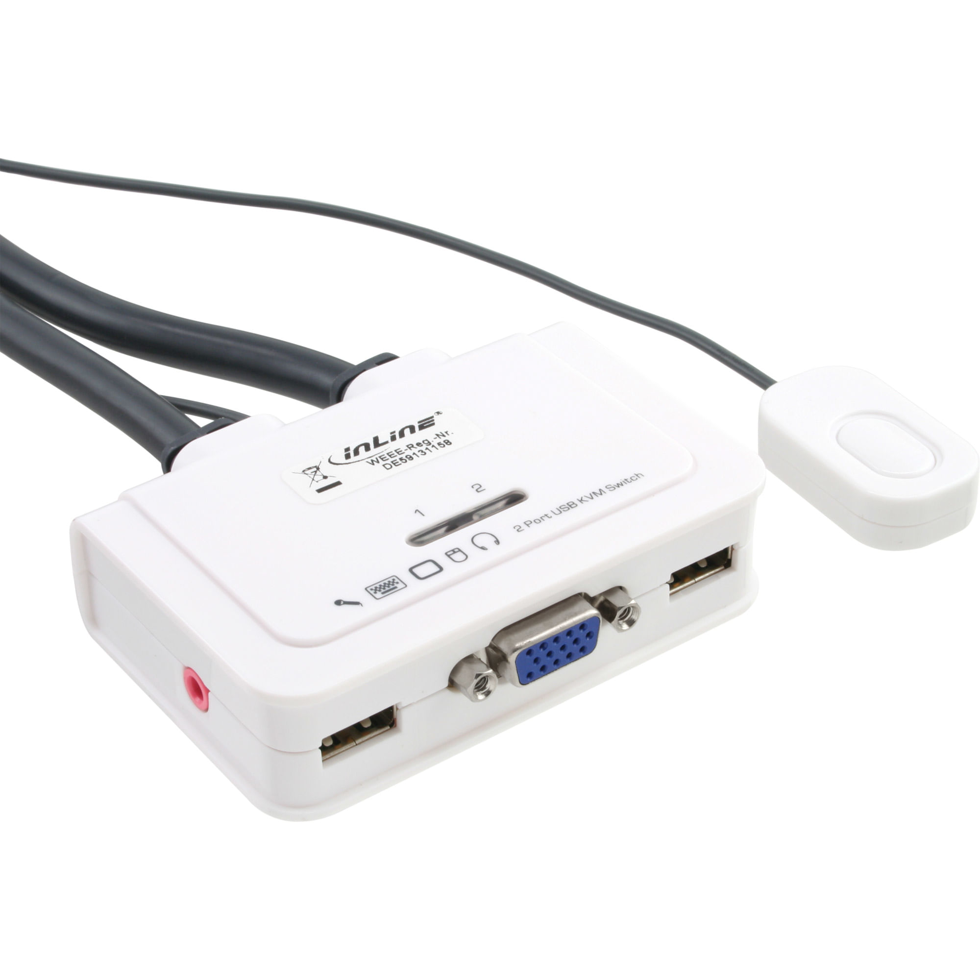 InLine Switch KVM - 2 vie - VGA - USB - con audio - cavo integrato InLine KVM Switch, 2 porte, USB VGA, Audio, all-in-one