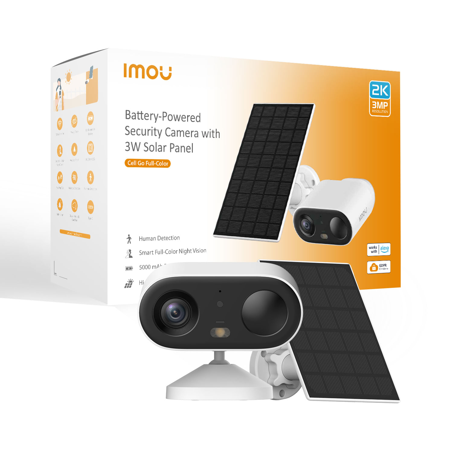 Imou Cell GO KIT 2K (3MP) Telecamera Wi-Fi Esterno/Interno Batteria Senza Fili, Rilevamento PIR/Umano Imou Cell Go Full color Kit Capocorda Telecamera