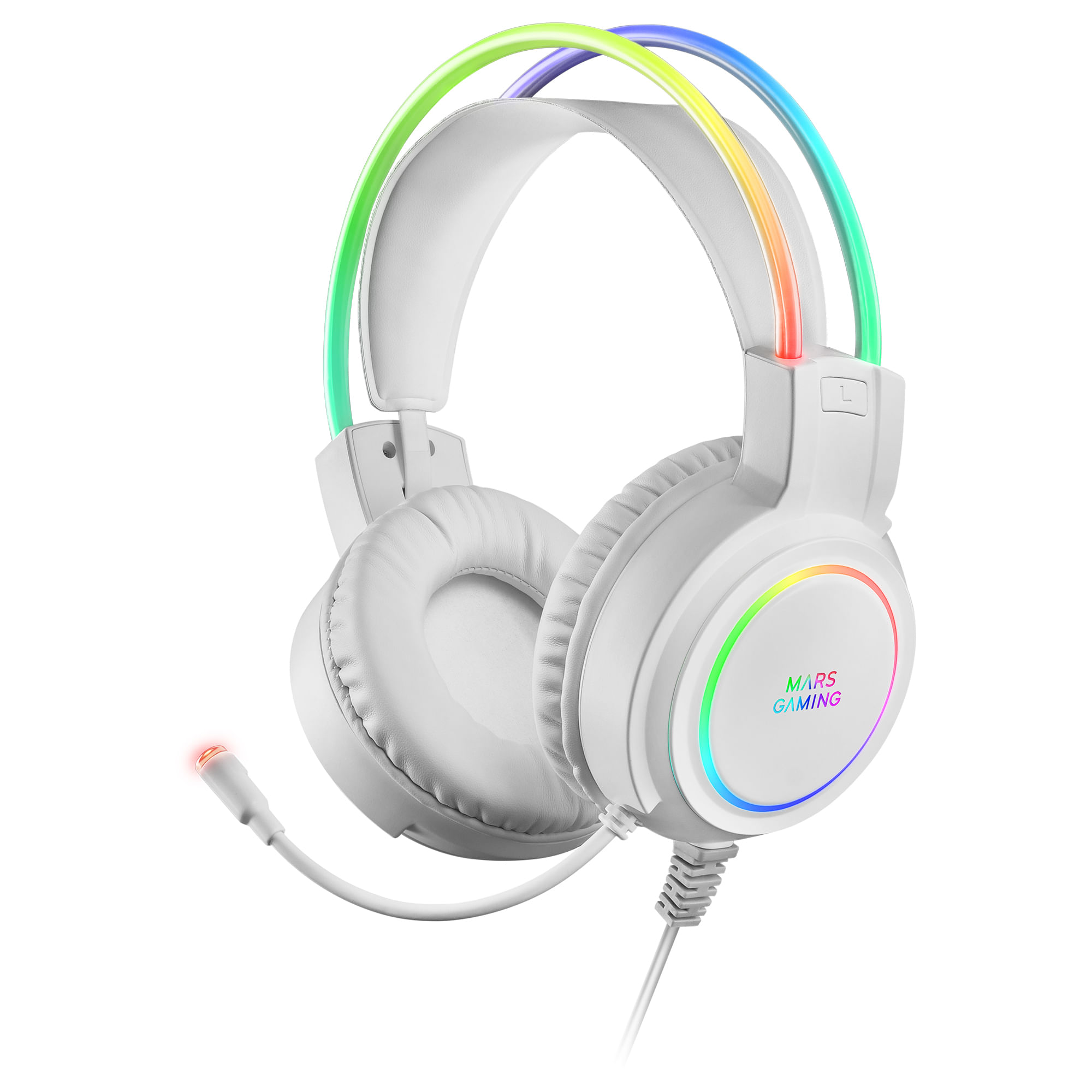 Mars Gaming MHRGBW cuffia e auricolare Cablato A Padiglione Giocare USB tipo A Bianco Mars Gaming MHRGBW cuffia e auricolare Cablato A Padiglione USB