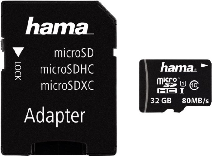 Hama microSDHC 32GB UHS-I Classe 10 (Hama 32GB MicroSDHC Card with SD Adapter, Class 10 UHS-I, Up to 80MB/s) Hama microSDHC 32GB UHS-I Classe 10