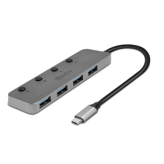 Lindy 43383 hub di interfaccia USB 3.2 Gen 1 [3.1 Gen 1] Type-C 5000 Mbit/s Grigio (4 PORT USB 3.2 TYPE C HUB WITH ON/O) Lindy 43383 hub di interfacci
