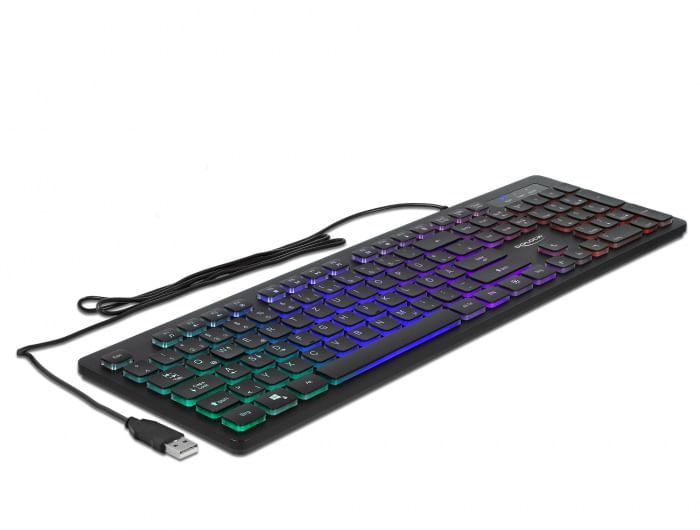 Delock Tastiera USB cablata da 1,5 m nera con illuminazione RGB DeLOCK 12625 tastiera Universale USB QWERTZ Tedesco Nero