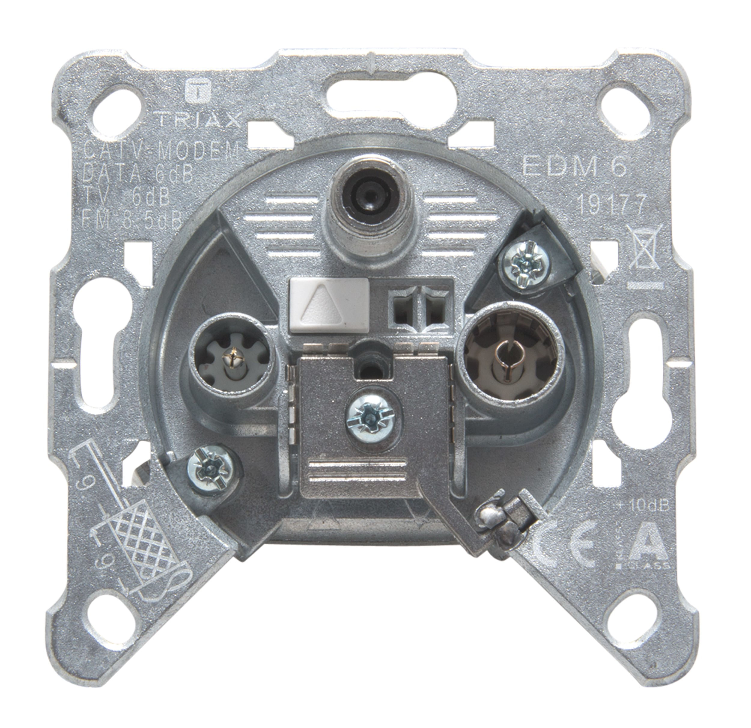Triax EDM 6 - Uscita - Connettore F connessione IEC X 2 (306271) Triax 306271 presa energia SAT + TV + Radio Acciaio inox