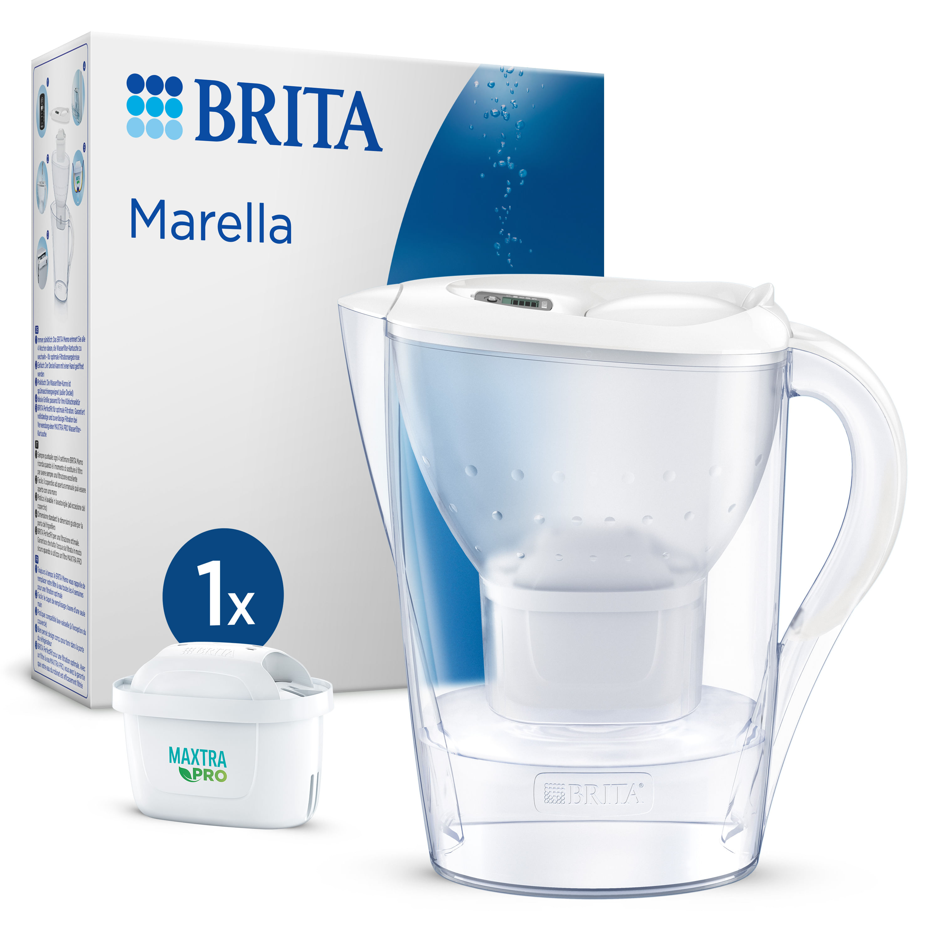 Brita Caraffa filtrante Marella bianca (2.4L) incl. 1 x filtro MAXTRA PRO All-in-1 - adatta alla porta del frigorifero con Memo digitale e coperchio r