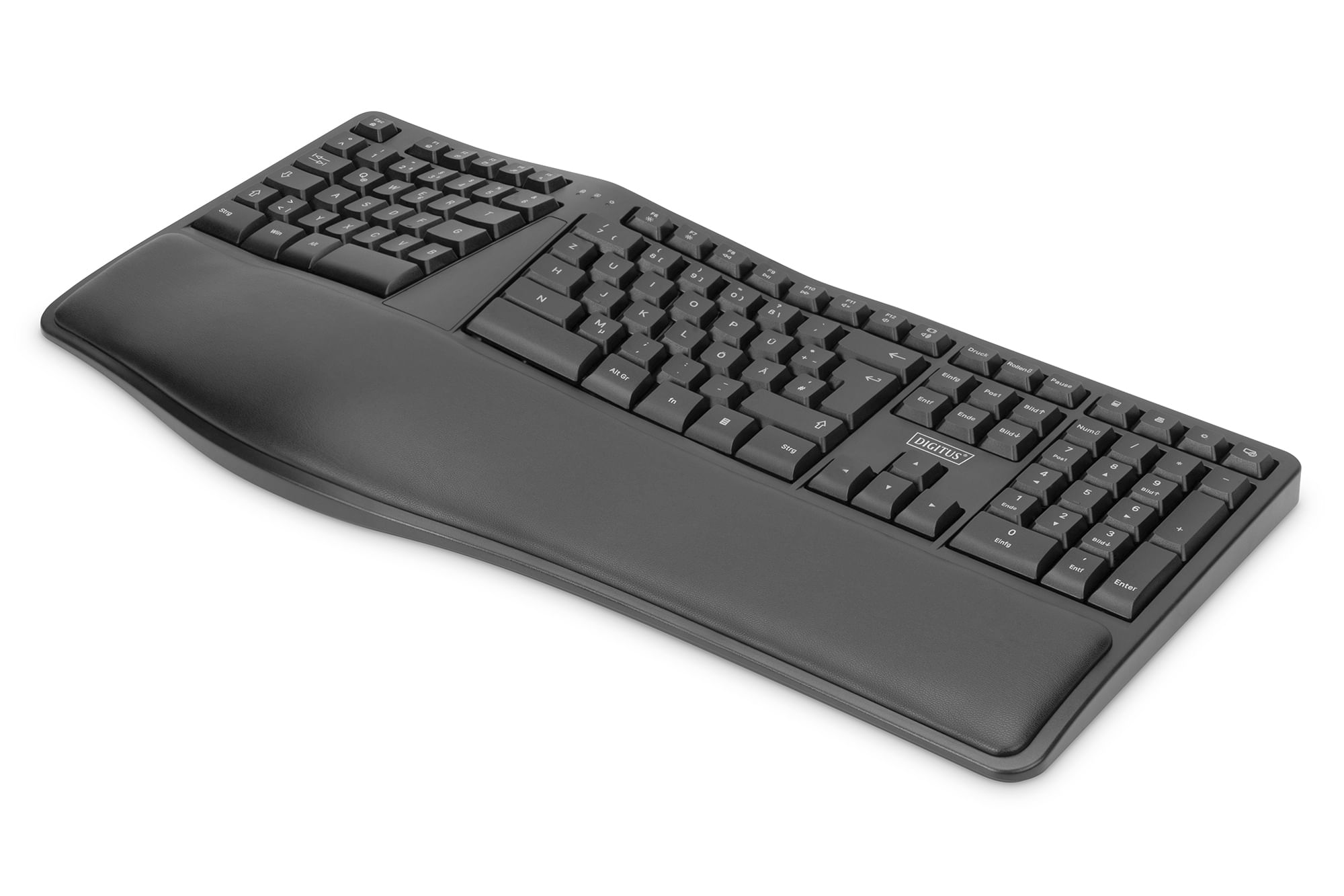 Digitus Tastiera ergonomica DIGITUS nera wireless, ricevitore nano Digitus Tastiera ergonomica, senza cavo 2,4 GHz