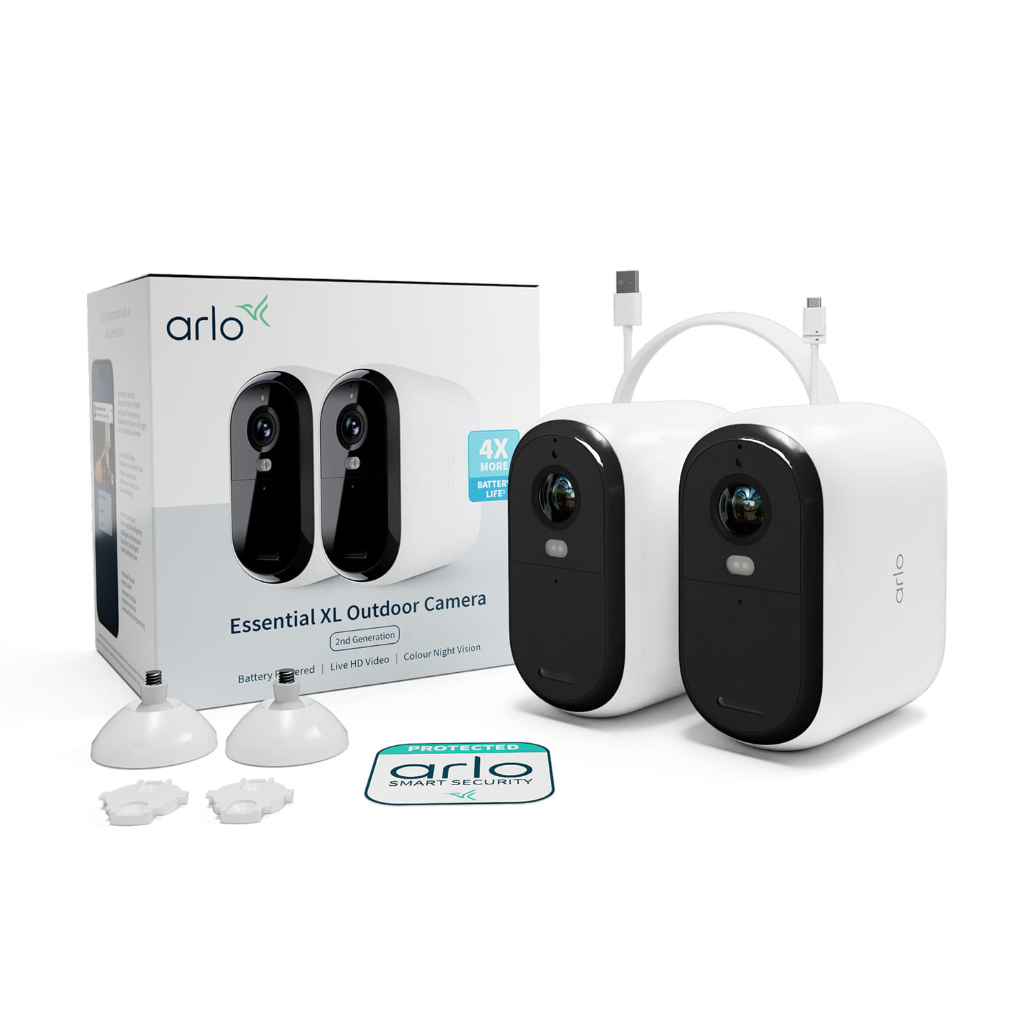 Arlo Videocamera per esterni Arlo Essential XL HD per esterni - set da 2 bianco Arlo Essential Telecamera di sorveglianza per esterni XL, set da 2