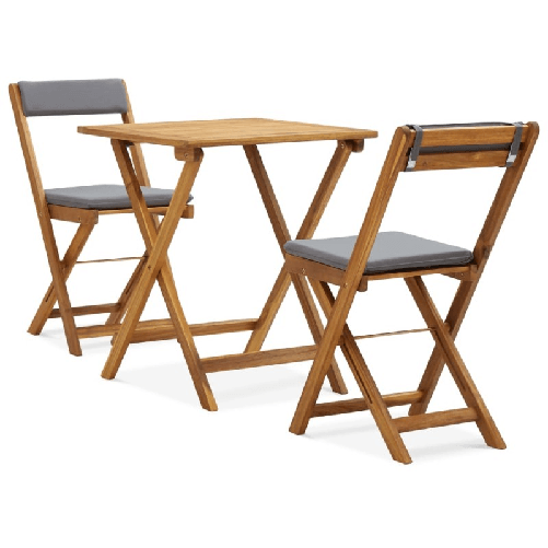 VidaXL Set da Bistrot 3 pz Pieghevole con Cuscini Massello di Acacia