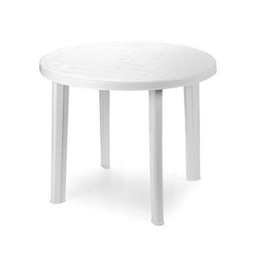 Trade Shop Traesio-tavolo Da Giardino Bianco Rotondo In Plastica 90x72cm Resistente Arredo Esterno 008942 -