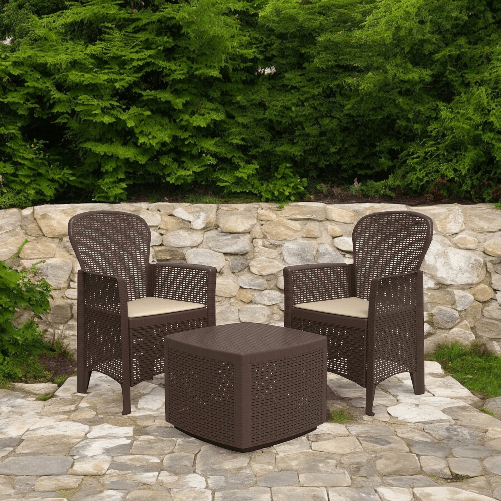 Dmora Set salotto da esterno Dakain, Set da giardino con 2 poltrone ed 1 tavolino contenitore