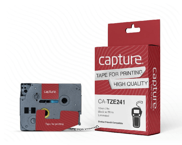 Capture CA-TZE241 nastro per etichettatrice (18mm x 8m Black on White Tape)