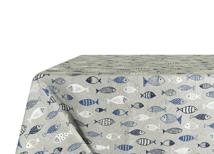 Tovaglia Salotto/Cucina In Tessuto Miros Made In Italy Marino Pesci Azzurro